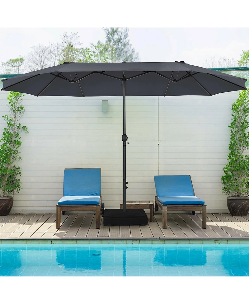 Gymax 15 ft Double-Sided Patio Umbrella Market Twin w/ Enhanced Base