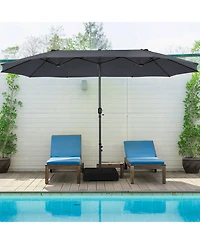 Gymax 15 ft Double-Sided Patio Umbrella Market Twin w/ Enhanced Base