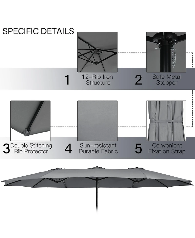 Gymax 15 ft Double-Sided Patio Twin Umbrella Extra-Large Market w/ Base