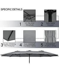 Gymax 15 ft Double-Sided Patio Twin Umbrella Extra-Large Market w/ Base