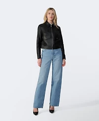 Furniq Uk Women's Bomber Leather Jacket, Created for Macy's