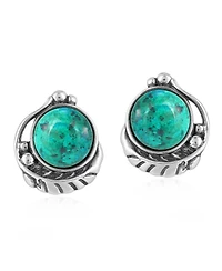 Sterling Silver Chrysocolla Leaf Design Button Earrings
