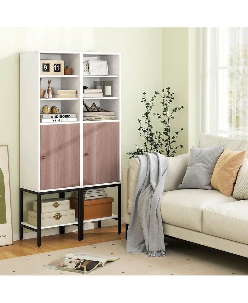 57" Bathroom Tall Cabinet with 1 Door and 4 Shelves Freestanding Floor Cabinet