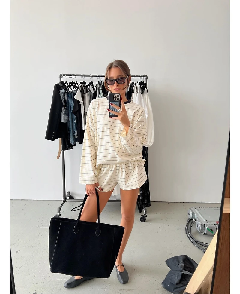 WeWoreWhat Women's Long Sleeve Stripe Boxy Shirt