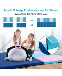 4-Panel Pu Leather Folding Exercise Mat with Carrying Handles-Pink & Blue