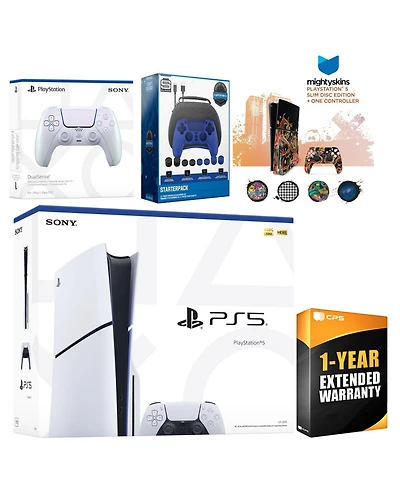 Sony Playstation 5 Slim Disc with Extra Controller, Gamer Starter Kit and MightySkins Decal Voucher + 1 Year Cps Extended Warranty