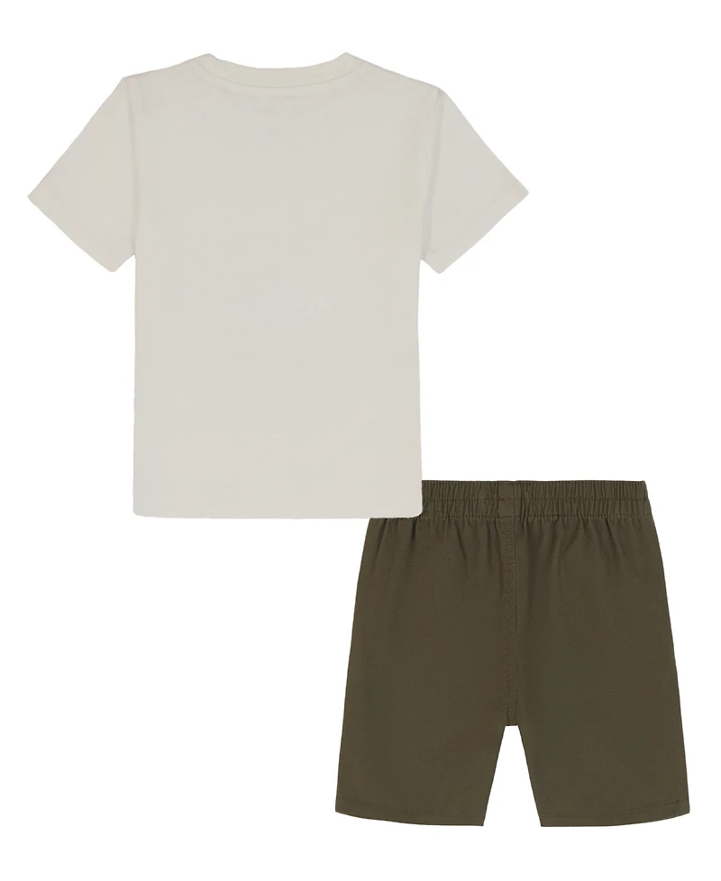 Kids Headquarters Toddler and Little Boys 2-Piece Jersey Truck Short Sleeve T-Shirt Twill Cargo Shorts Set