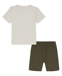 Kids Headquarters Toddler and Little Boys 2-Piece Jersey Truck Short Sleeve T-Shirt Twill Cargo Shorts Set