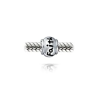 Bling Jewelry Set of 2 Word Faith & Believe Message Charm Bead Sterling Silver for European Bracelet
