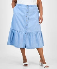 Jones New York Plus Chambray Midi Skirt
