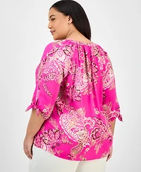 Jones New York Plus Paisley-Print Tie-Sleeve Blouse