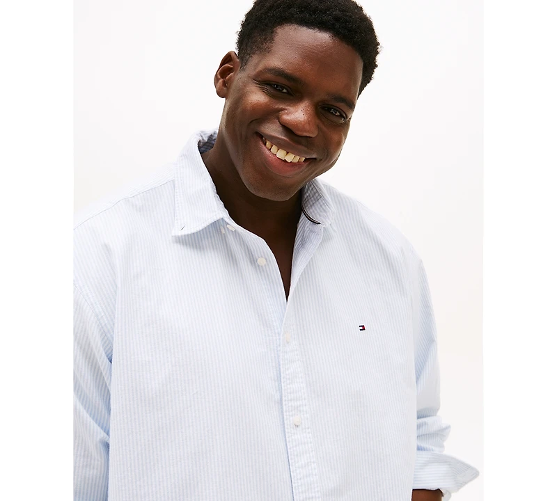 Tommy Hilfiger Men's Big & Tall Relaxed Fit Heritage Stripe Long Sleeve Button-Down Oxford Shirt