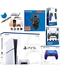 Sony Playstation 5 Slim Disc Bundle with Extra Controller, Plantronics Headset, Trigger Stop Kit, Fps Grip Kit and MightySkins Decal Voucher