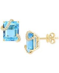 Effy Blue Topaz (9 ct. t.w.) & Diamond (1/10 ct. tw.) Wrap Stud Earrings in 14k Gold