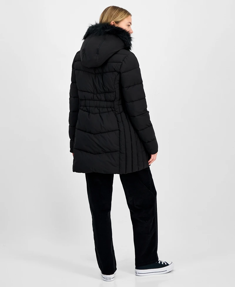 Maralyn & Me Juniors' Faux-Fur Hooded Bibbed Puffer Coat
