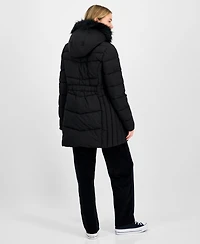 Maralyn & Me Juniors' Faux-Fur Hooded Bibbed Puffer Coat
