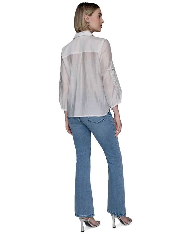 Karl Lagerfeld Paris Women's Floral Cutout Blouse
