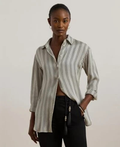Lauren Ralph Lauren Womens Relaxed Fit Striped Satin Shirt P Xs Xxl