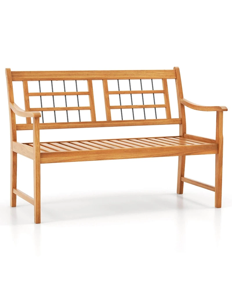 Outdoor Acacia Wood Bench 2-Person Patio Bench with Slatted Seat & Backrest