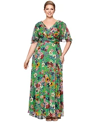 Betsy & Adam Plus Floral-Print Flutter-Sleeve A-Line Dress