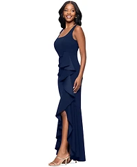Betsy & Adam Women's Square-Neck Cascading-Ruffle Gown