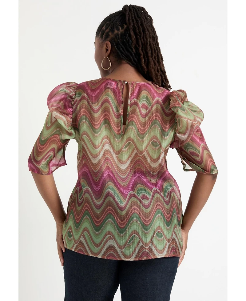 June + Vie Women's Mutton-Sleeve Organza Blouse