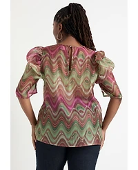 June + Vie Women's Mutton-Sleeve Organza Blouse