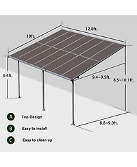 Aoodor 10' x 12.8' Wall Mount Gazebo Outdoor Pergola Polycarbonate Gazebo Panels Canopy