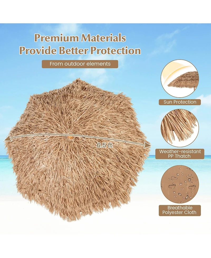 Gymax 6.5 Ft Thatched Tiki Umbrella w/ Foldable Stand Hawaiian Style Beach Umbrella