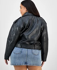 Jou Jou Trendy Plus Size Faux-Leather Belted Jacket