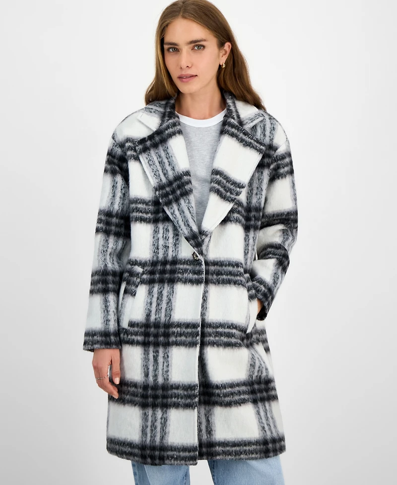 Jou Juniors' Button-Front Plaid Coat