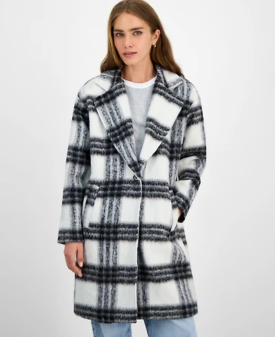 Jou Juniors' Button-Front Plaid Coat