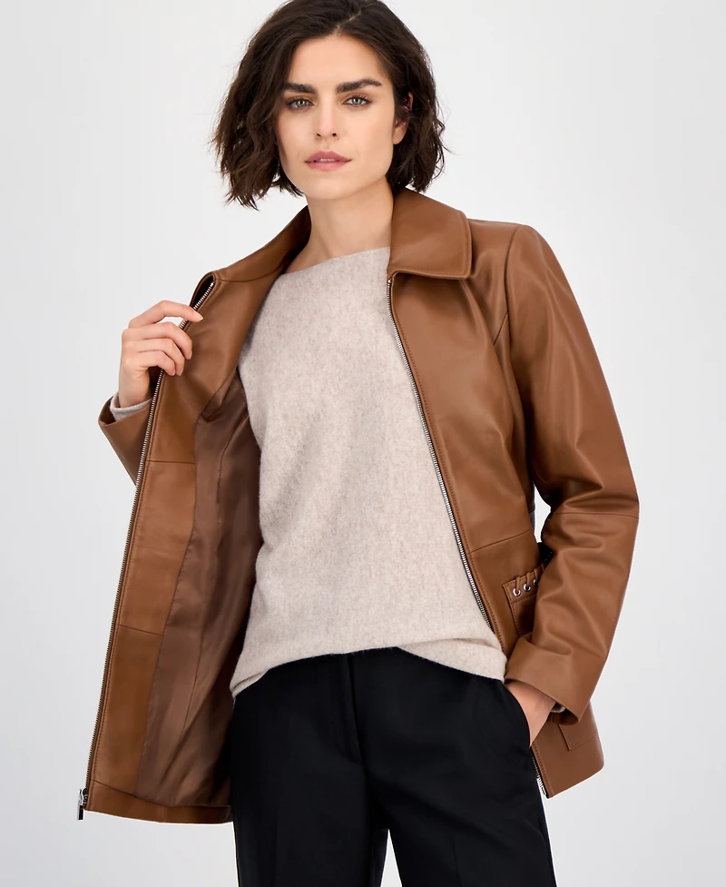 Anne Klein Women's Zip-Front Leather Jacket