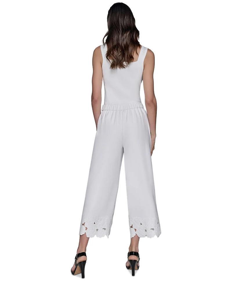 Karl Lagerfeld Paris Women's Floral-Hem Pull-On Pants
