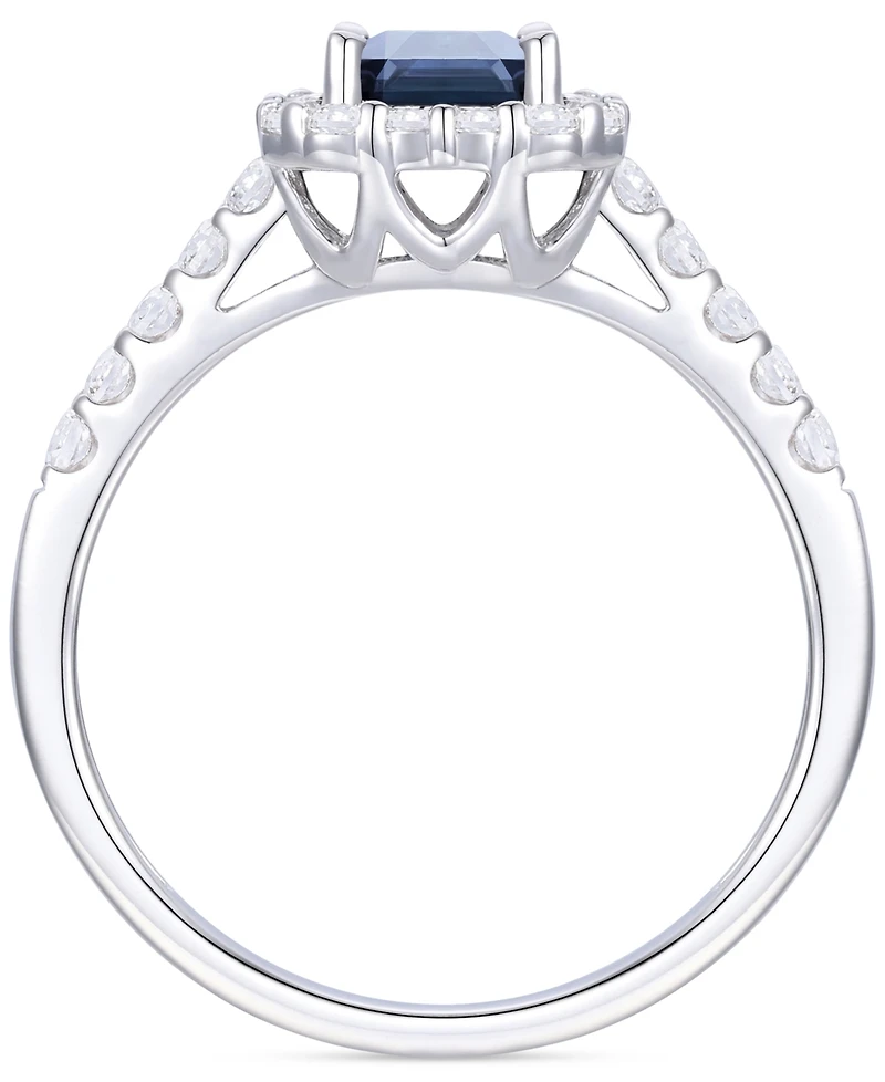 Emerald (1 ct. t.w.) & Diamond (3/8 Round Baguette Halo Ring 14k Gold (Also Ruby Sapphire)