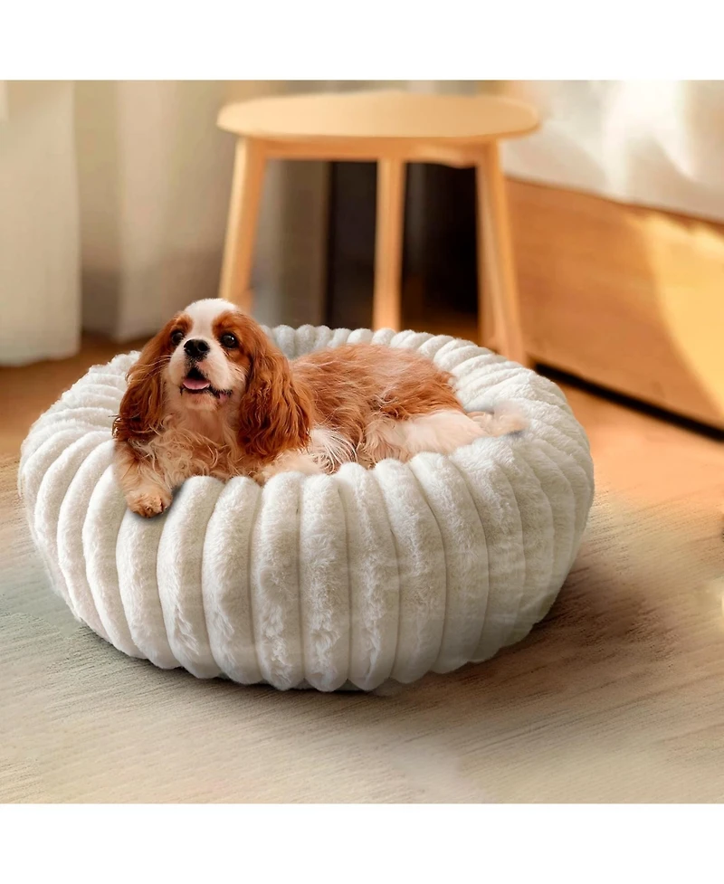 Elle Decor Round Wide Wale Pet Cuddler Bed, Anti-Skid Bottom, Bedding for Dogs and Cats