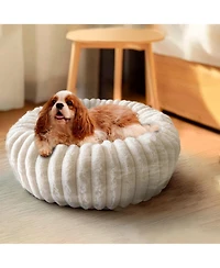 Elle Decor Round Wide Wale Pet Cuddler Bed, Anti-Skid Bottom, Bedding for Dogs and Cats