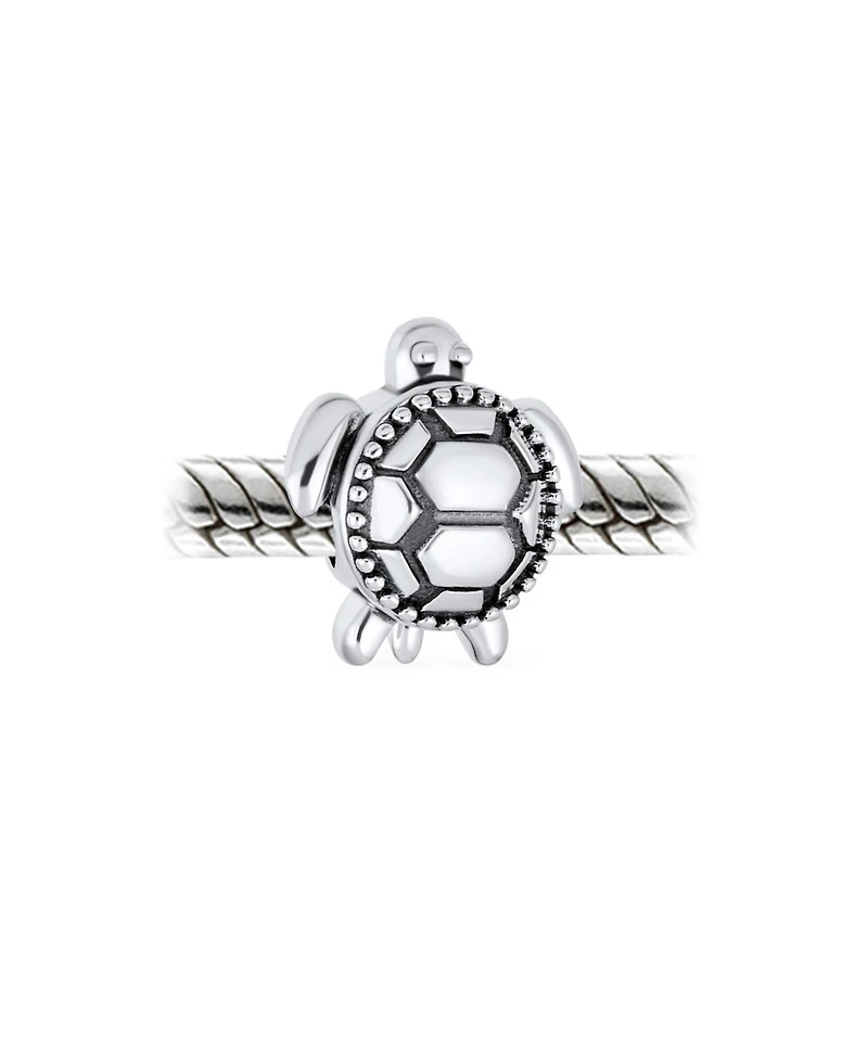 Bling Jewelry Set of 2 Oval Round Nautical Sea Turtle Charm Bead in Oxidized Sterling Silver