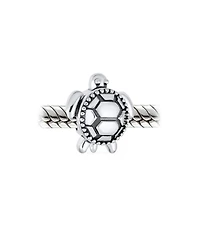 Bling Jewelry Set of 2 Oval Round Nautical Sea Turtle Charm Bead in Oxidized Sterling Silver