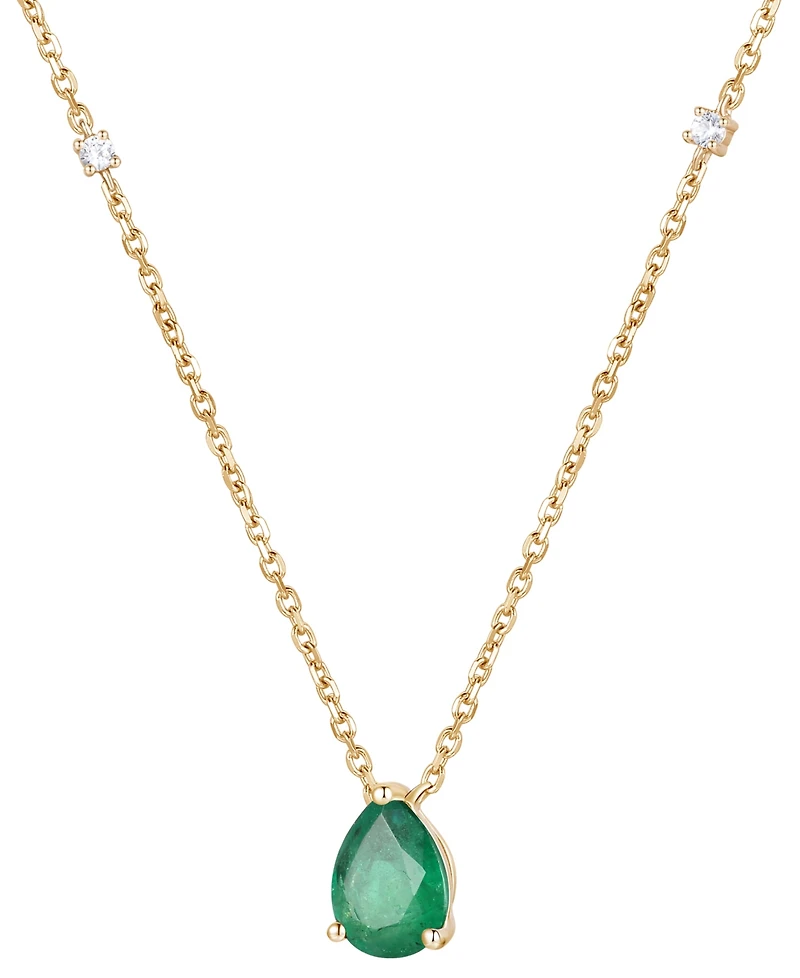 Emerald (1 ct. t.w.) & Diamond (1/20 17" Pendant Necklace 14k Gold (Also Ruby and Sapphire)