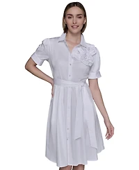 Karl Lagerfeld Paris Women's Floral-Applique Cotton Shirtdress