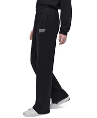Dkny Sport Women's Rhinestone-Logo High-Rise Straight-Leg Pants