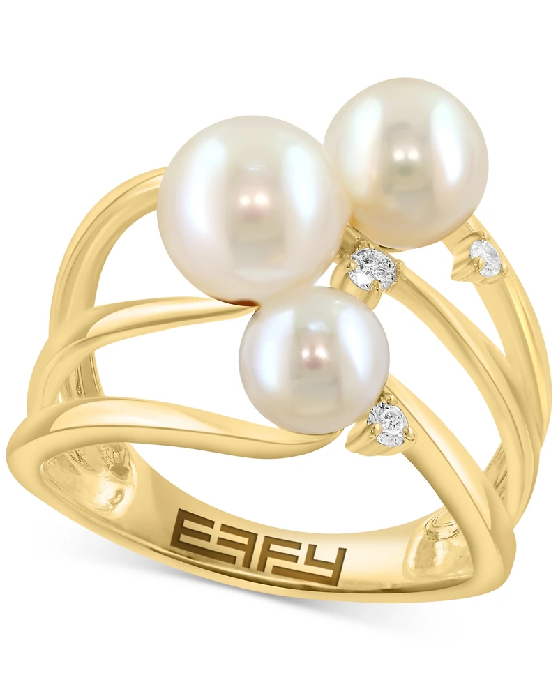 Effy Cultured Freshwater Pearl (5-1/2 - 7mm) & Diamond (1/8 ct. t.w.) Statement Ring in 14k Yellow Gold