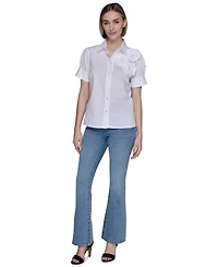 Karl Lagerfeld Paris Women's Cotton Floral-Applique Shirt