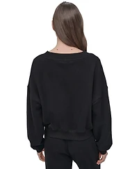 Dkny Sport Women's Rhinestone-Logo V-Neck Pullover Top