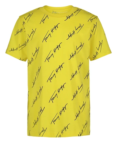 Tommy Hilfiger Big Boys Angled Script Print Short Sleeve T-Shirt
