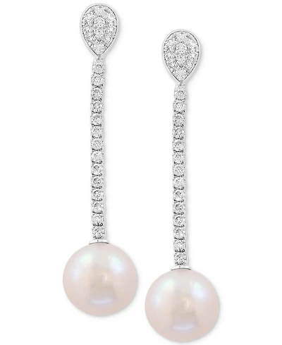 Effy Cultured Freshwater Pearl (8mm) & Diamond (3/8 ct. t.w.) Linear Drop Earrings in 14k White Gold