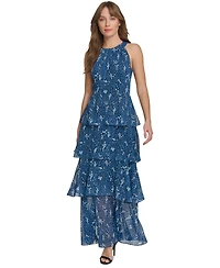 Tommy Hilfiger Women's Printed Halter Tiered Maxi Dress