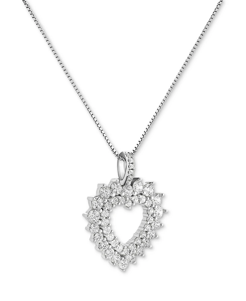 Giani Bernini Cubic Zirconia Cluster Heart Pendant Necklace in Sterling Silver, 18" + 2" extender, Exclusively at Macy's