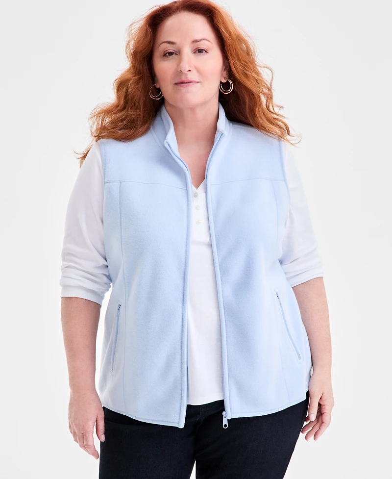 Style & Co Plus Solid Polar Fleece Vest, Exclusively at Macy's